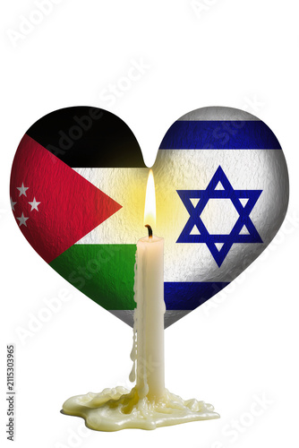 Bild auf Leinwand Isolated heart with flags of Palestine and Israel, a burning candle for peace and remembrance