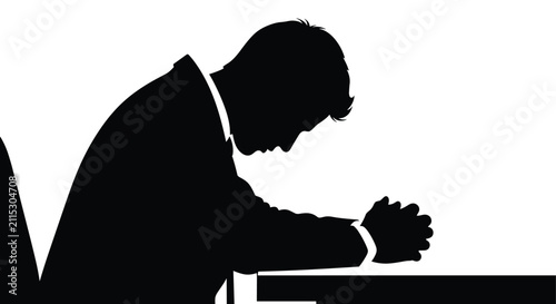 Obraz na płótnie Silhouette of Person Praying with Hands Clasped in Reflection.