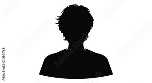 Silhouette of a Person with Curly Hair on White Background.