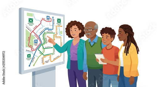 Family Studying Transit Map for Directions