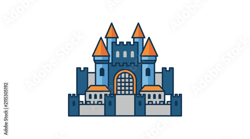 Blue Castle with Orange Roofs.