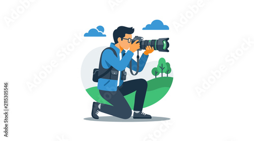 фотографія Man holding a large camera.