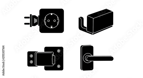 Household hardware and fixture silhouettes for home improvement.