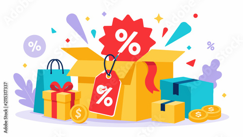 Cuadro en lienzo Open box bursts with shopping excitement