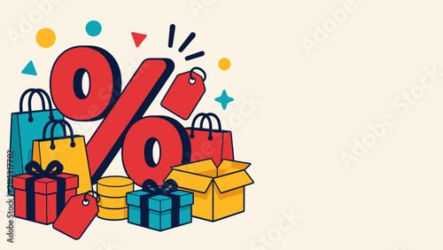 Foto Vibrant cartoon shows big red percentage sign