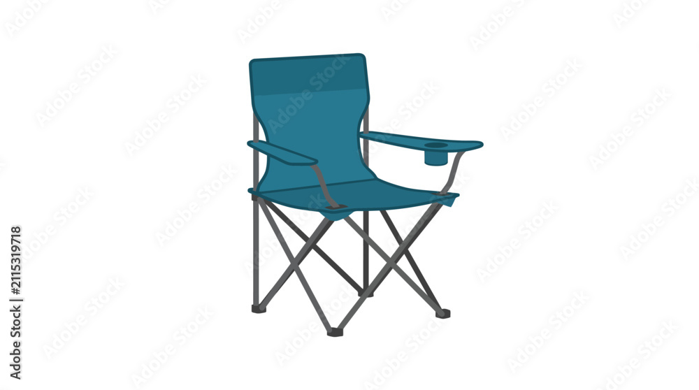 Fototapeta premium Turquoise folding camping chair with cup holder