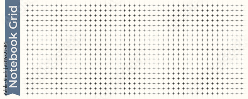 Minimalist notebook grid pattern with fine black lines and cross marks on white paper background.