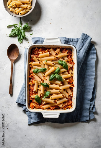 Baked penne pasta with toma...