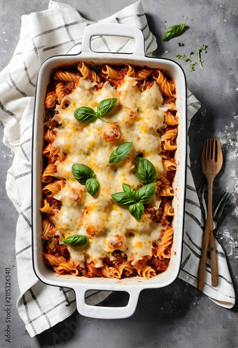 Baked fusilli pasta cassero...