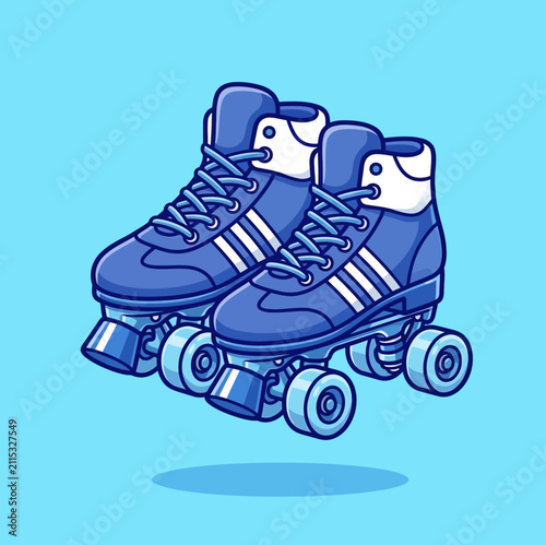 Retro Blue Quad Roller Skates Cartoon Vector Illustration Icon