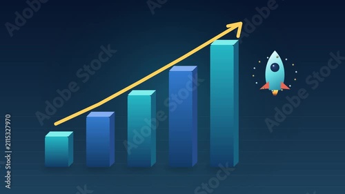 Animated 3D Startup Growth Rocket Launch