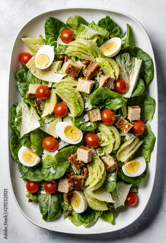 Fresh green salad with hard...