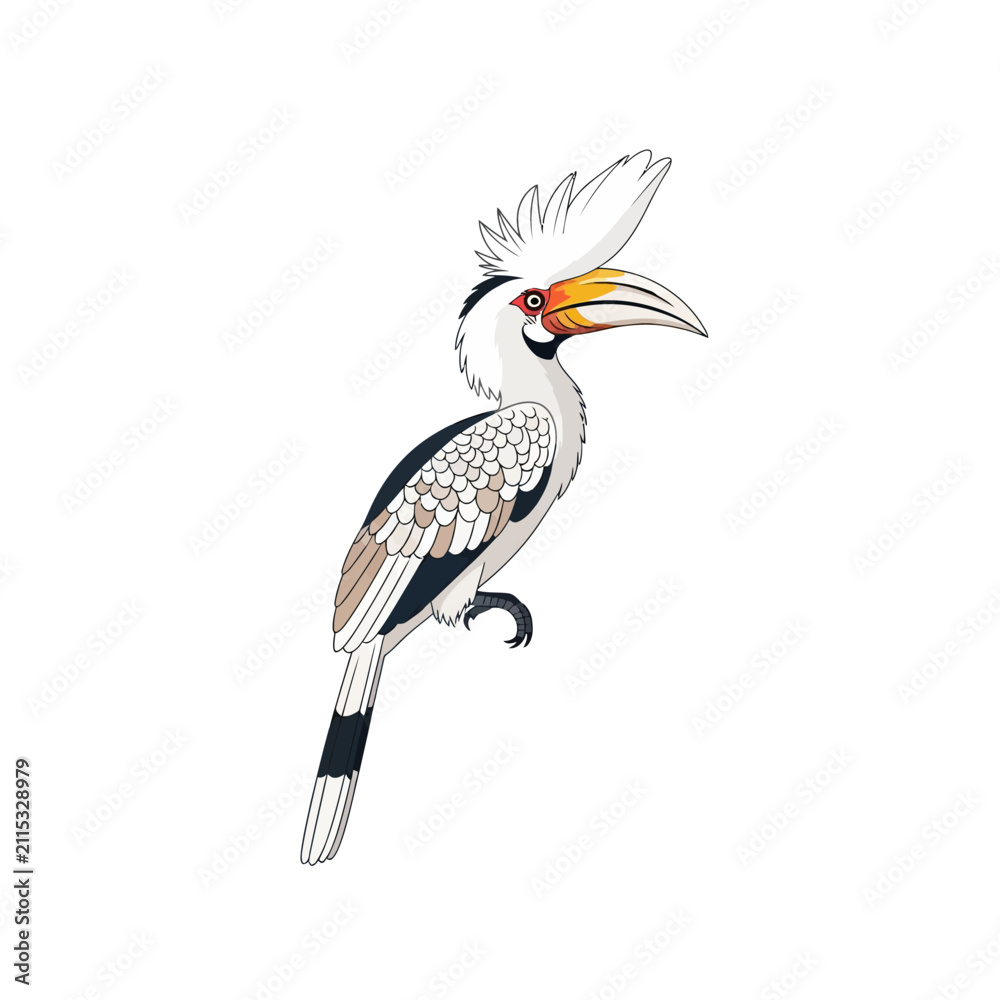 Obraz premium White-crowned Hornbill Vector Illustration Isolated on White