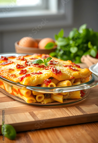 Baked rigatoni pasta with m...