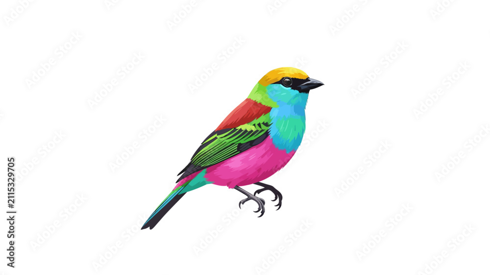 Fototapeta premium Colorful Tropical Bird Digital Illustration Isolated on White