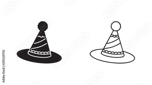 Quadro su tela black silhouette with line art vector party hat featuring a wide brim and pom po