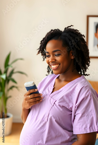 Smiling pregnant african am...