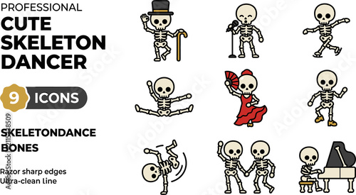 Cute Skeleton Dancers Icons Collection Set