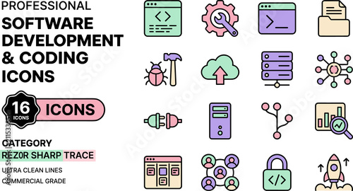 Software Development and Coding Icons for Business Projects