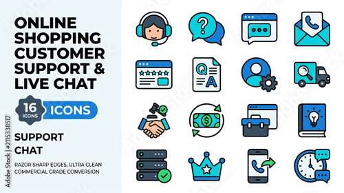 Online Shopping Customer Support Live Chat Icons Pack