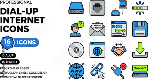 Dial Up Internet Icons Collection Communication Technology Concepts