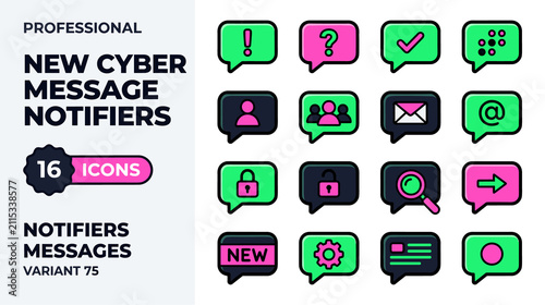 Cyber Message Notification Icons Set for User Interface