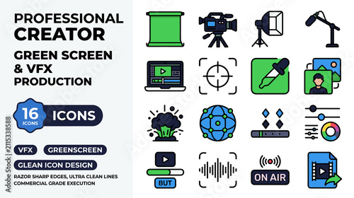 Green Screen Vfx Production Icons Pack Professional Creator Visuals