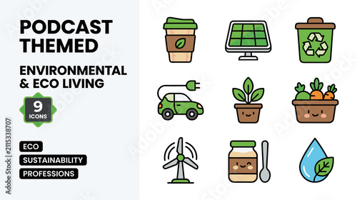 Eco Icons for Environmental Sustainability Professions and Podcasts