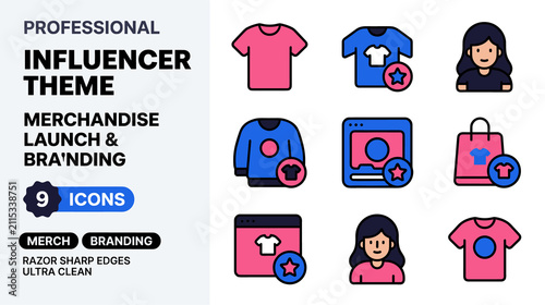 Influencer Merchandise Branding Icon Set