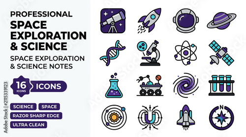 Professional Space Exploration Science Icons Collection