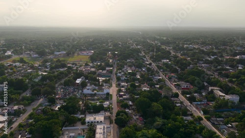 Stunning aerial of Bacalar Pueblo Mágico and turquoise waters