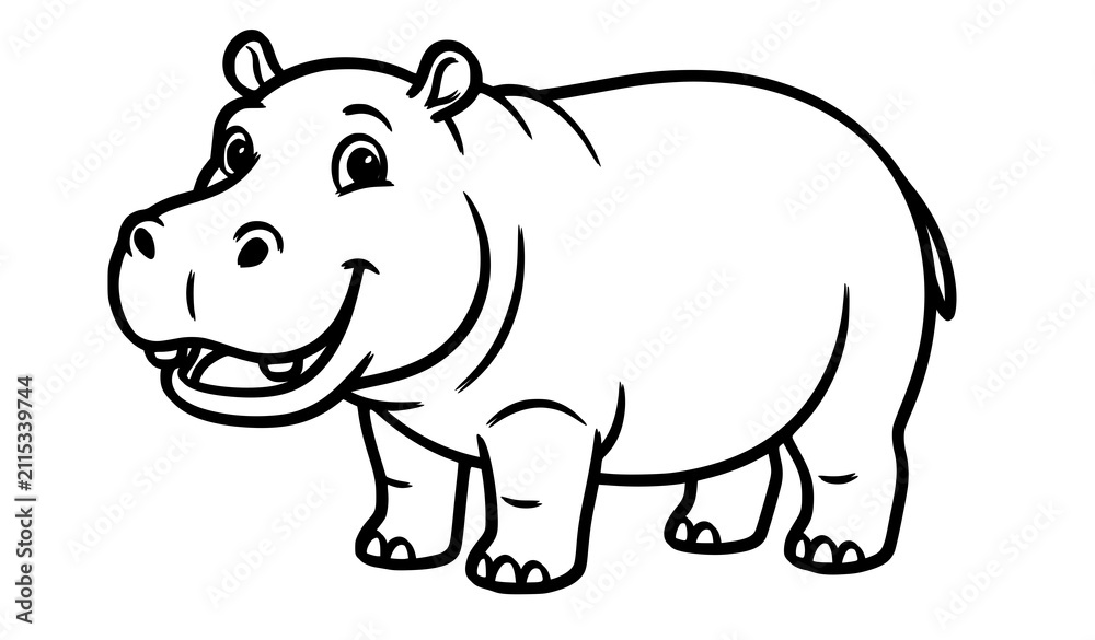 Obraz premium Big Hippopotamus Coloring Book Outline Vector Illustration