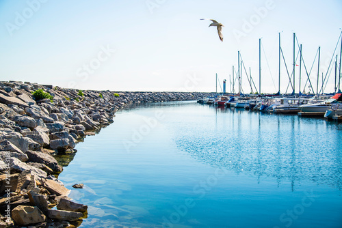 Meaford, Canada - July 7 2026: Peaceful Meaford shoreline overlooking Georgian Bay with rocky beaches, calm waters, and expansive skies reflecting Ontario’s natural lakeside beauty
