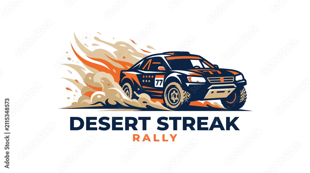 Fototapeta premium Desert Streak Rally Car Drifting Through Sand Waves