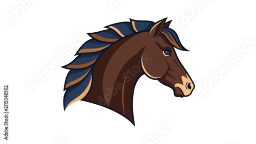 Brown Horse Head Illustration with Blue Mane.