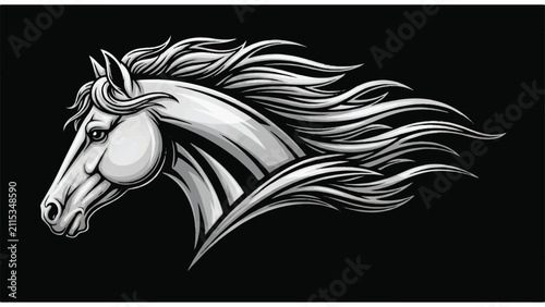Картината върху платно Horse Head Illustration with Flowing Mane 3.