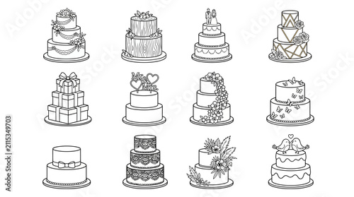 Wedding Cake Line Art Collection: Elegant Designs