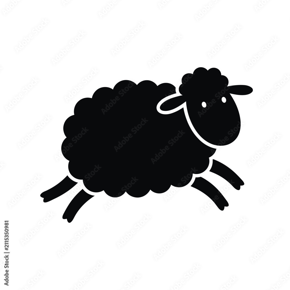 Obraz premium Minimalist black silhouette of a jumping sheep icon.