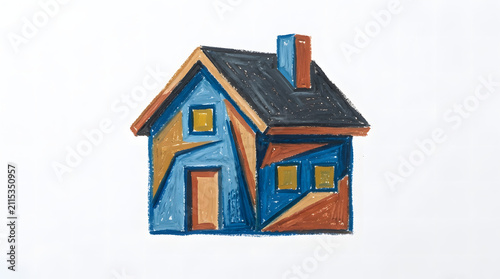 Colorful Abstract House Illustration with Geometric Shapes.