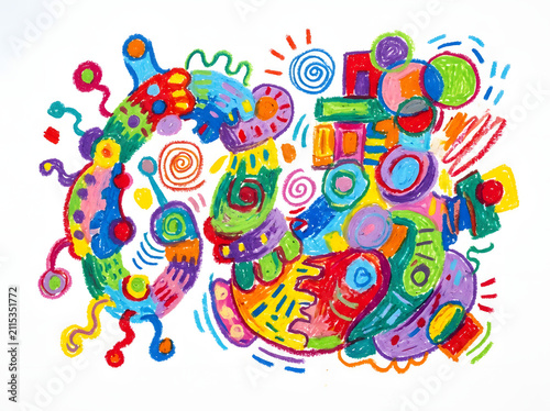 Vibrant Abstract Artwork with Swirls and Shapes.
