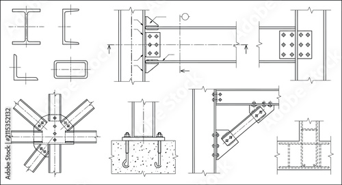 Fotografía Structural steel connection details CAD vector