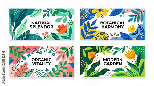 Abstract Floral and Leafy Banners with Text Space