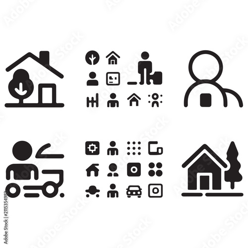 Black and white of family life and home activities