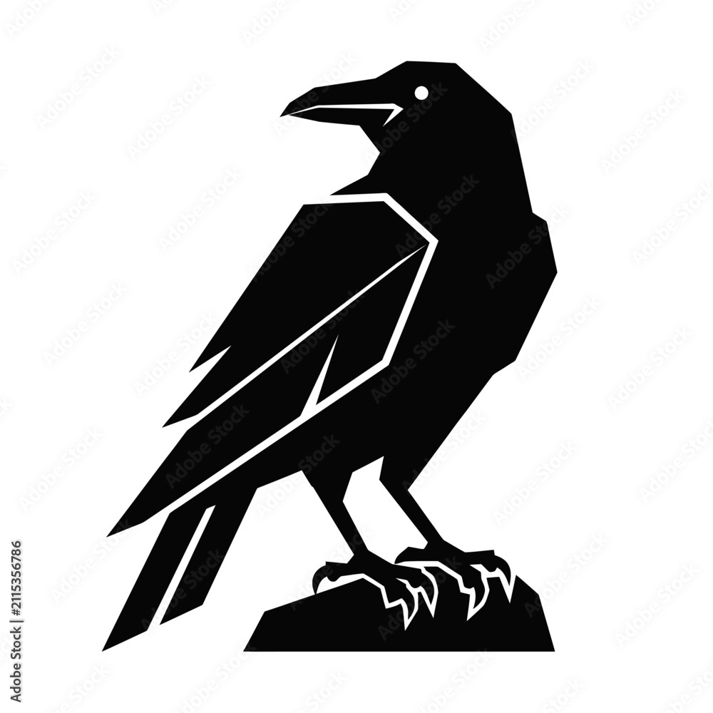 Naklejka premium Stylized black crow vector icon isolated on white.