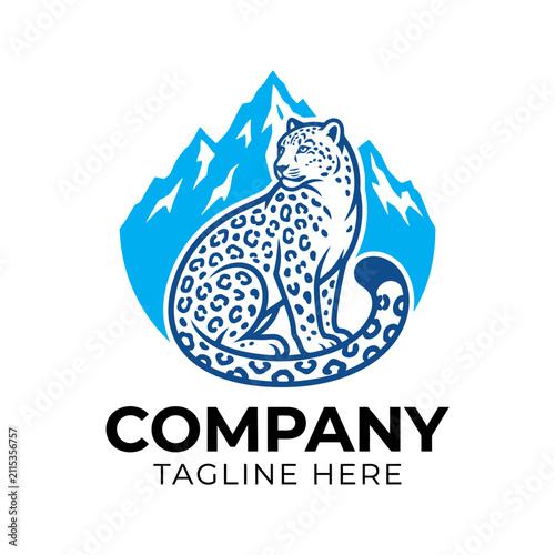 Snow leopard mountain logo design for company branding.