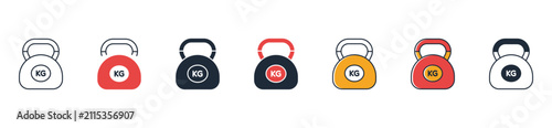 Foto Kettlebell icon set collection featuring strength training, gym equipment, funct
