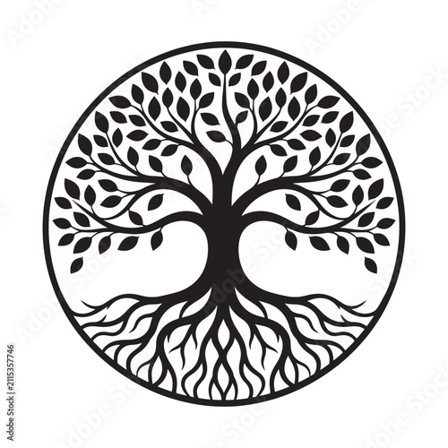 Black circular tree of life vector illustration with branches illustration spirituality botanical environment isolated ornamental decorative connection evolution silhouette