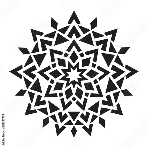 Abstract geometric star mandala vector graphic with geometric abstract symmetrical ornament illustration circular decoration triangle spiritual meditation intricate background sacredgeomet