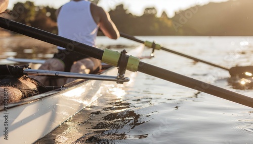 Rowers in Synchronized Motion on Calm Waters.