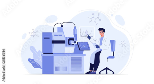 Scientist analyzing data from advanced laboratory equipment, illustrating scientific research and innovation